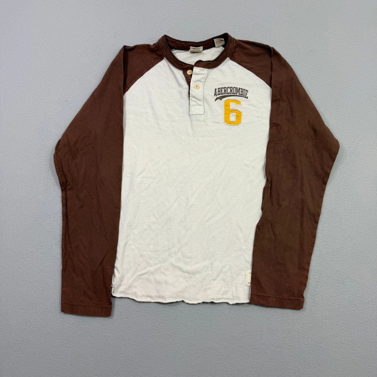 Abercrombie & Fitch Henley Muscle Shirt Men's XL White Brown y2k Preppy Surf