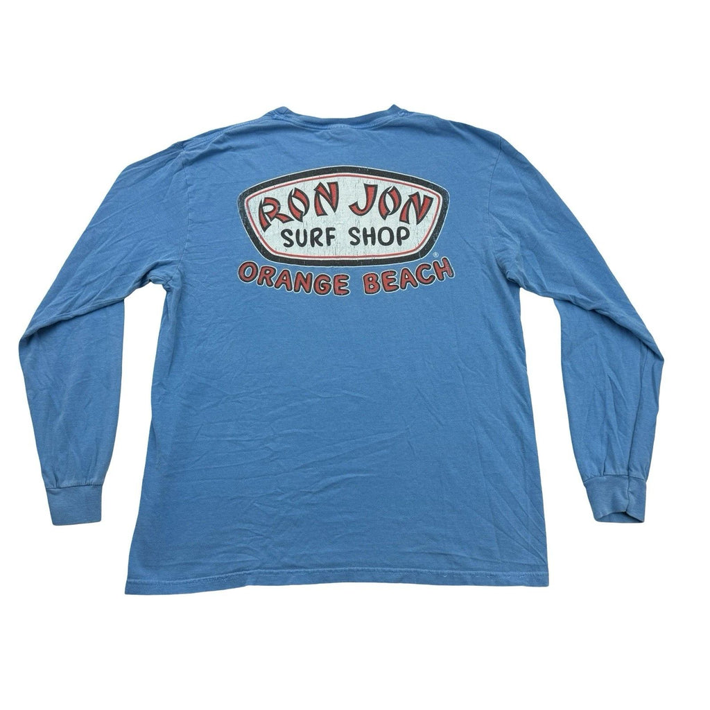 Ron Jon Surf Shop Mens Large L Blue Orange Beach Long Sleeve Cotton Crew Neck