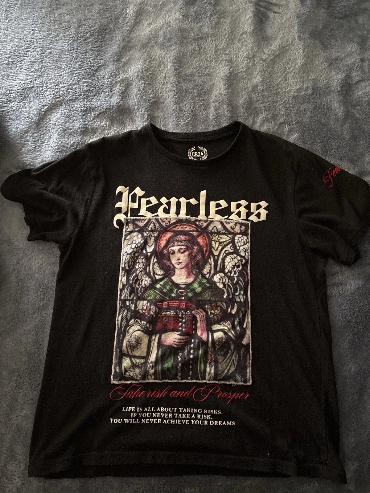 CR24 Chrome Edge Fearless Motivational Graphic Embroidered Men's T-Shirt Black S