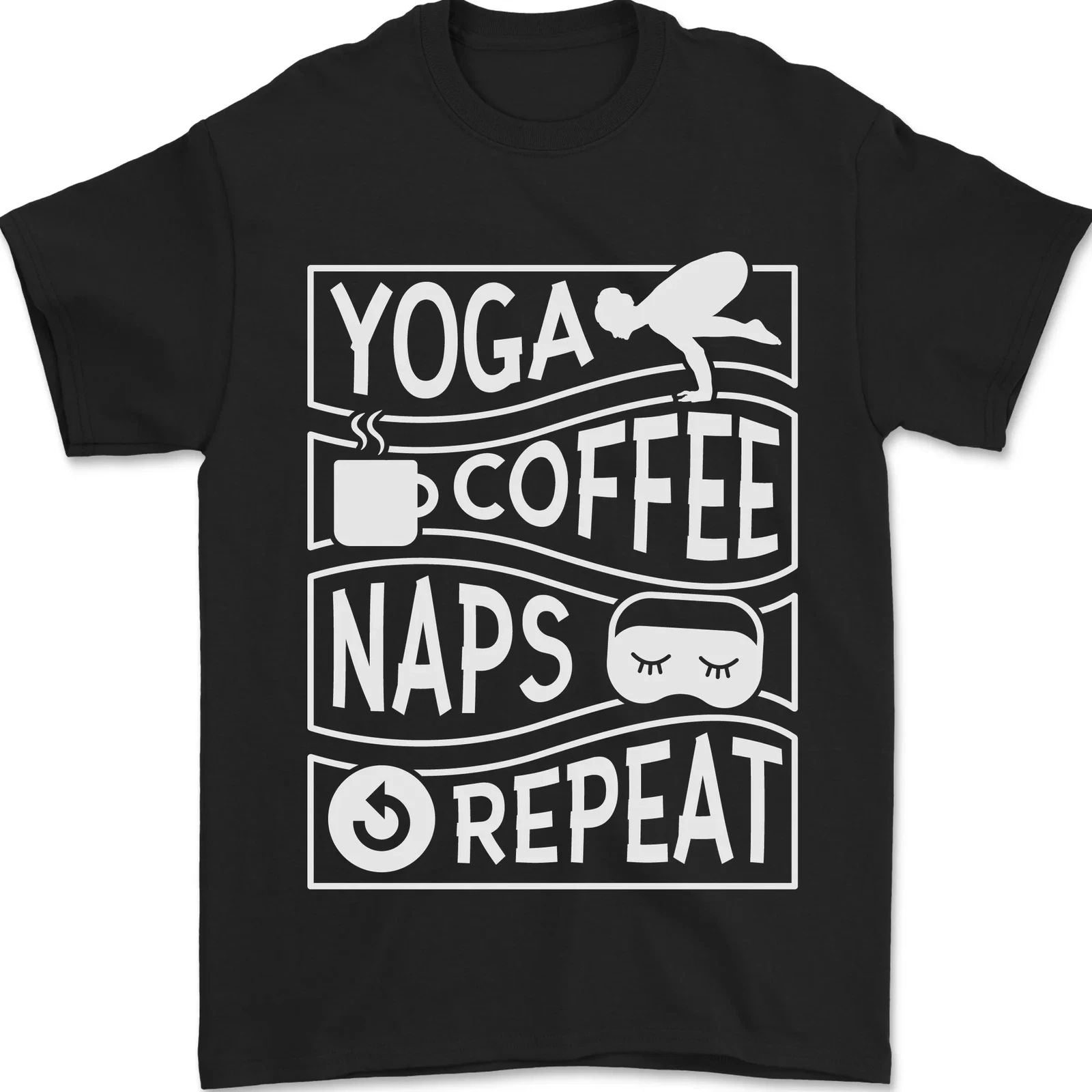 Yoga Coffee Naps Repeat Funny Mens T-Shirt 100% Cotton