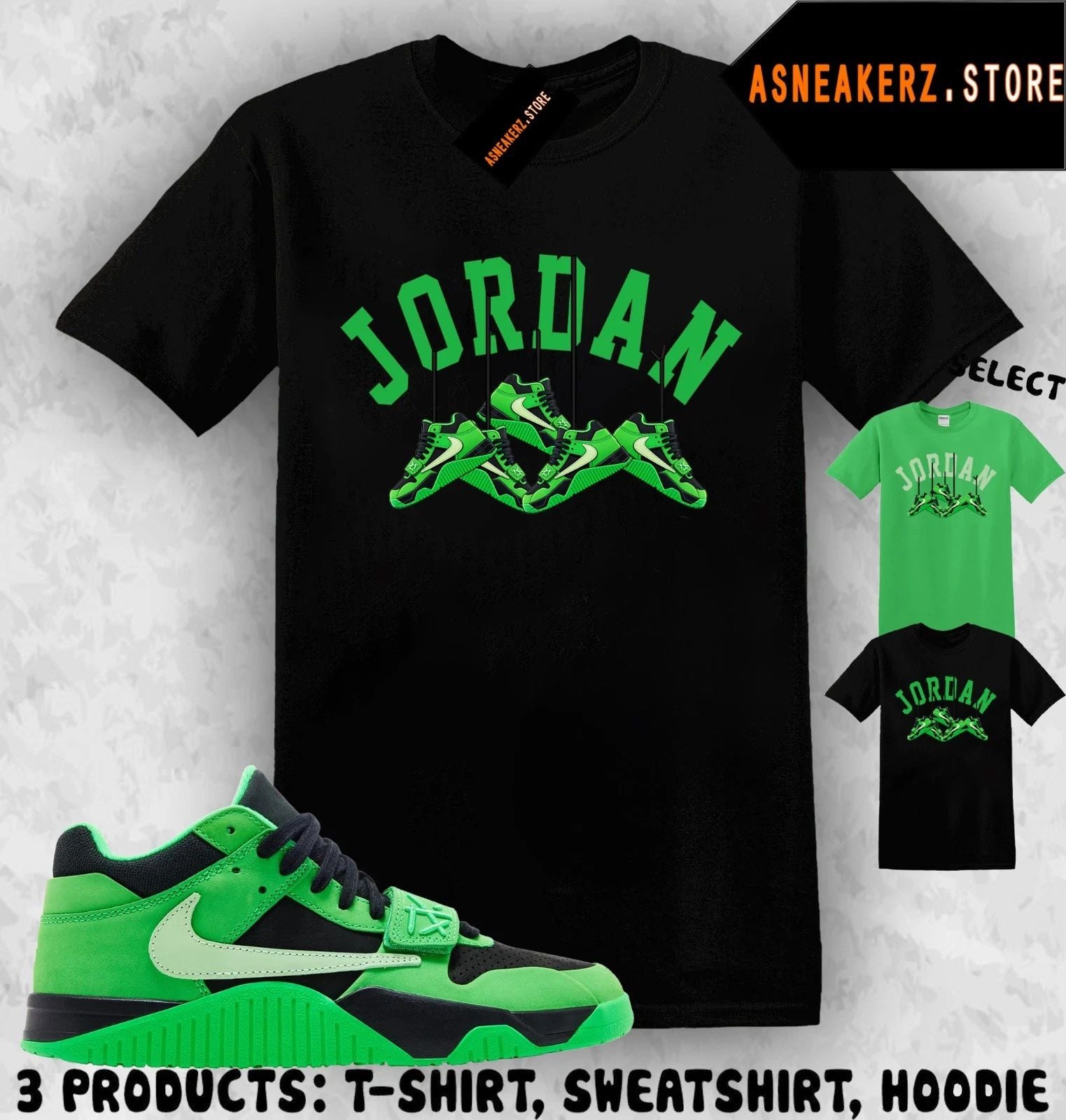 Shirt Matching Travis Scott Jumpman Jack Green Spark Match Sneaker Shoe Hanging
