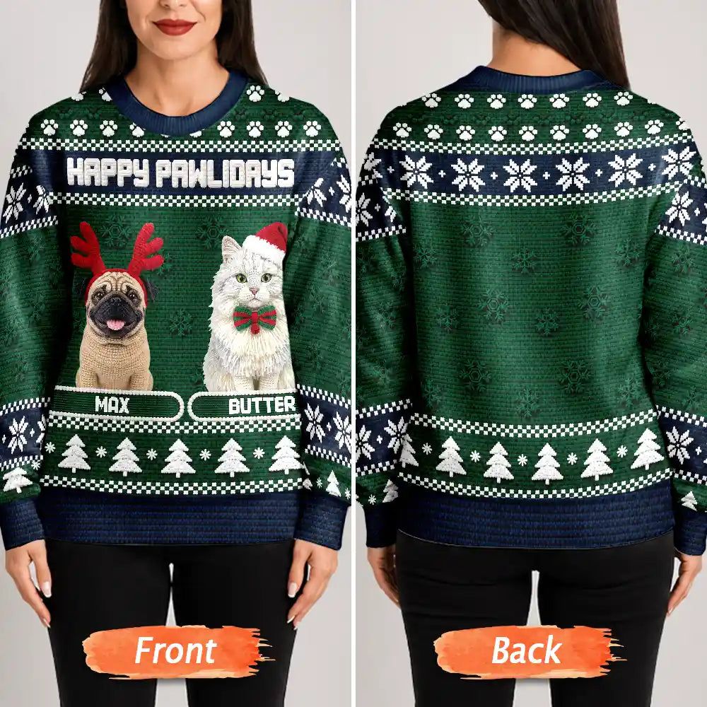 Christmas Gift For Pet Lovers - Personalized Custom Photo Crochet Pet Feliz Navidog Unisex Ugly Sweater