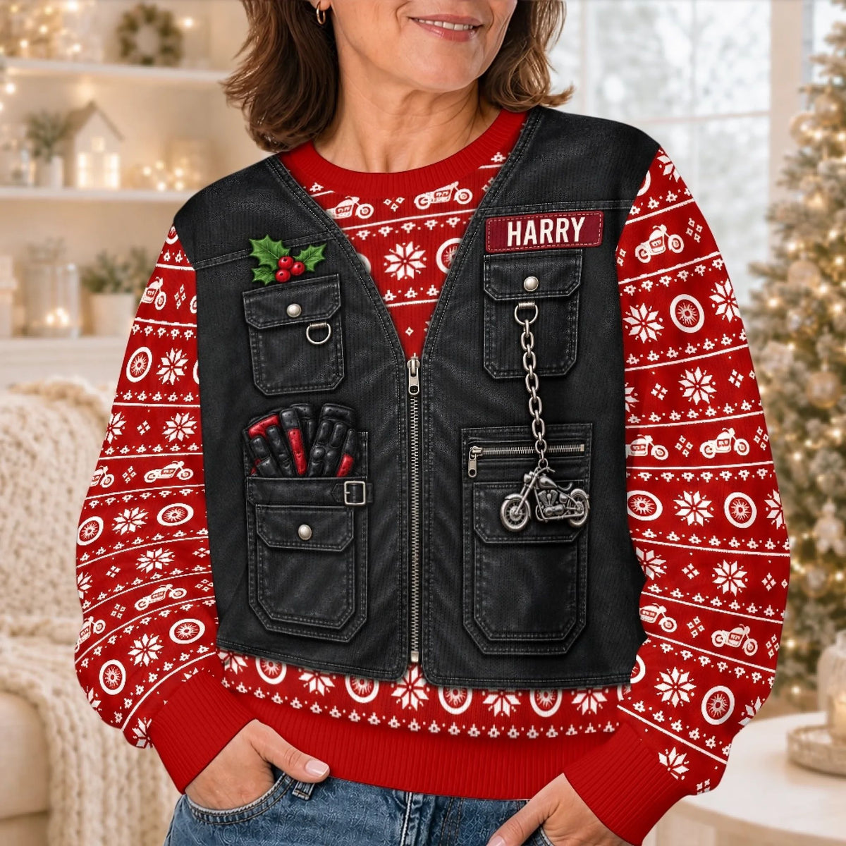 Custom Photo Biker Christmas Gifts for Men - Personalized Ugly Sweatshirt