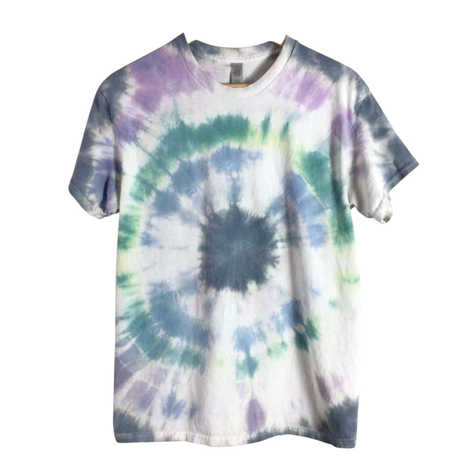 Classic Boho Tie Dye T Shirt Green Yellow White Medium