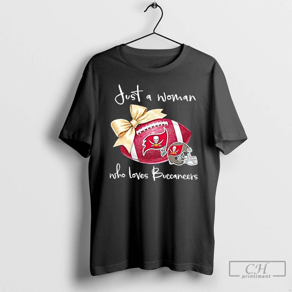 Classic Just A Woman Who Loves Tampa Bay Buccaneers Football Helmet T Shirts