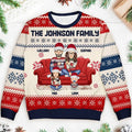 Cartoon Couple With Kids And Pets - Personalized Unisex Ugly Sweater