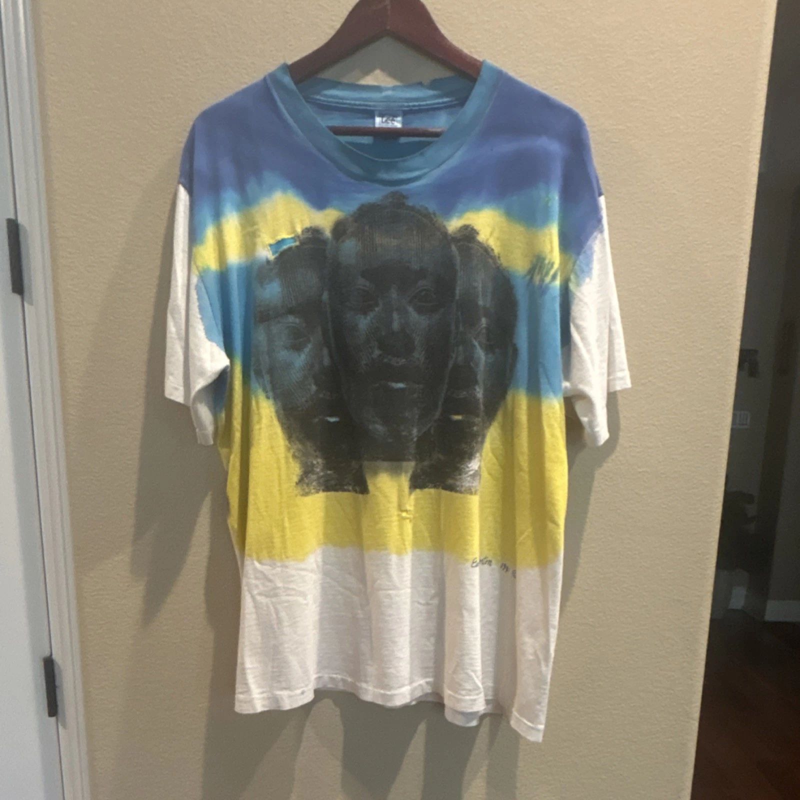 Vintage 1991 Earl Horton AOP art tee - double sided - signed, thrashed/ repaired