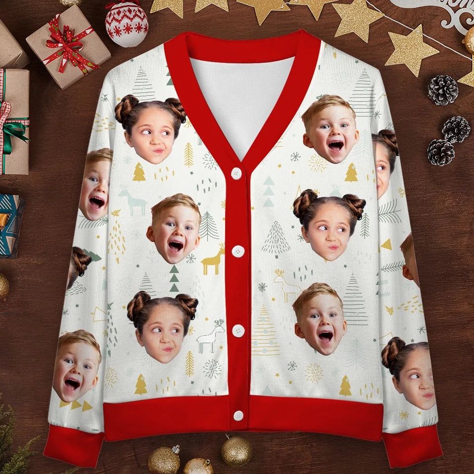 Custom Photo Christmas Adds To The Warmth Of Family Love - Family Personalized Custom Ugly Christmas Cardigan - Christmas Gift For Family