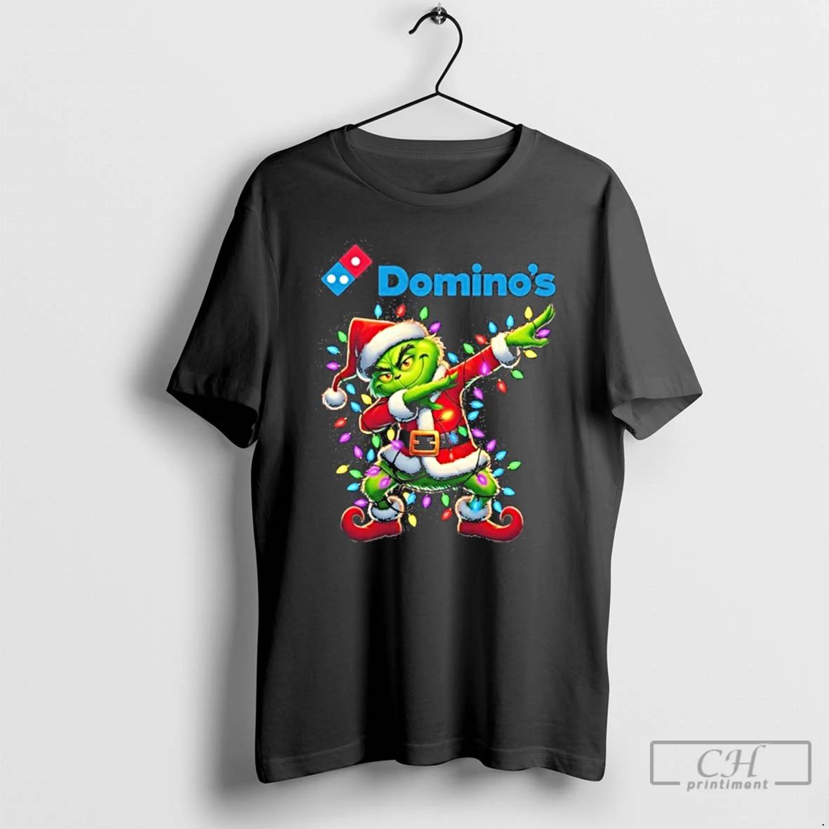 Classic Dominos Logo X Grinch Dabbing Light Christmas T Shirts