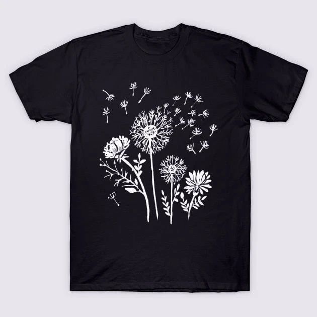 Dandelions & Flowers, Hand Drawn, Hippie, Boho, Nature, Wildflowers T-shirt