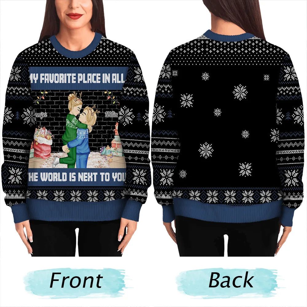 Christmas Couple My Favorite Place In The World - Personalized Unisex Ugly Sweater