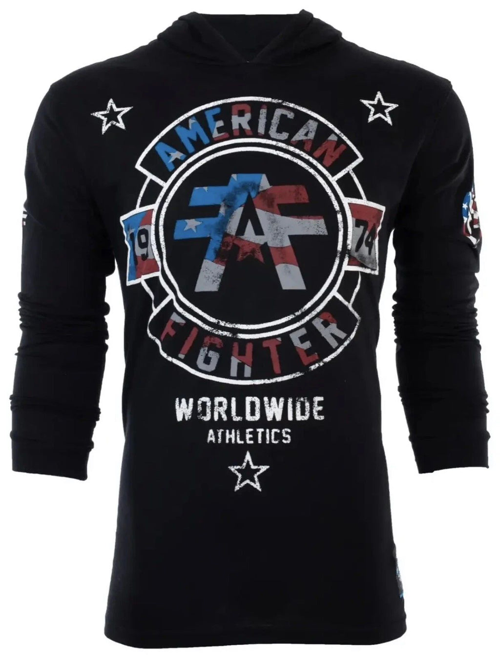 American Fighter Mens Long Sleeve Silver Lake Patriot Shirt Premium Black S-3XL