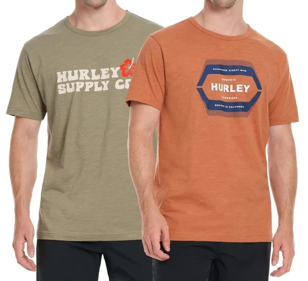 Hurley Men's Faded Orange/Green 2-Pack Slub Graphic Tee XXL