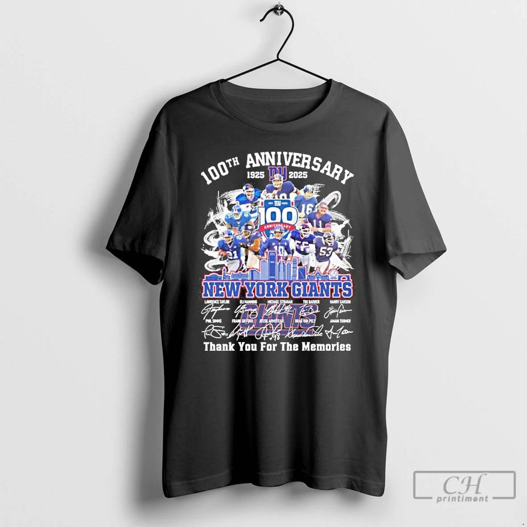 Premium 100th Anniversary 1925 2025 New York Giants Teams Signatures T Shirts