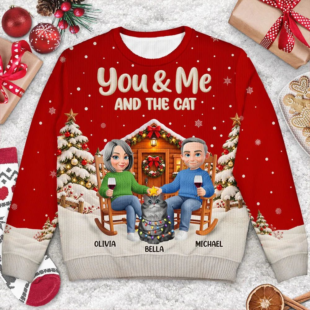 Christmas Gift For Pet Couples - Personalized You & Me And The Cats Unisex Ugly Sweater