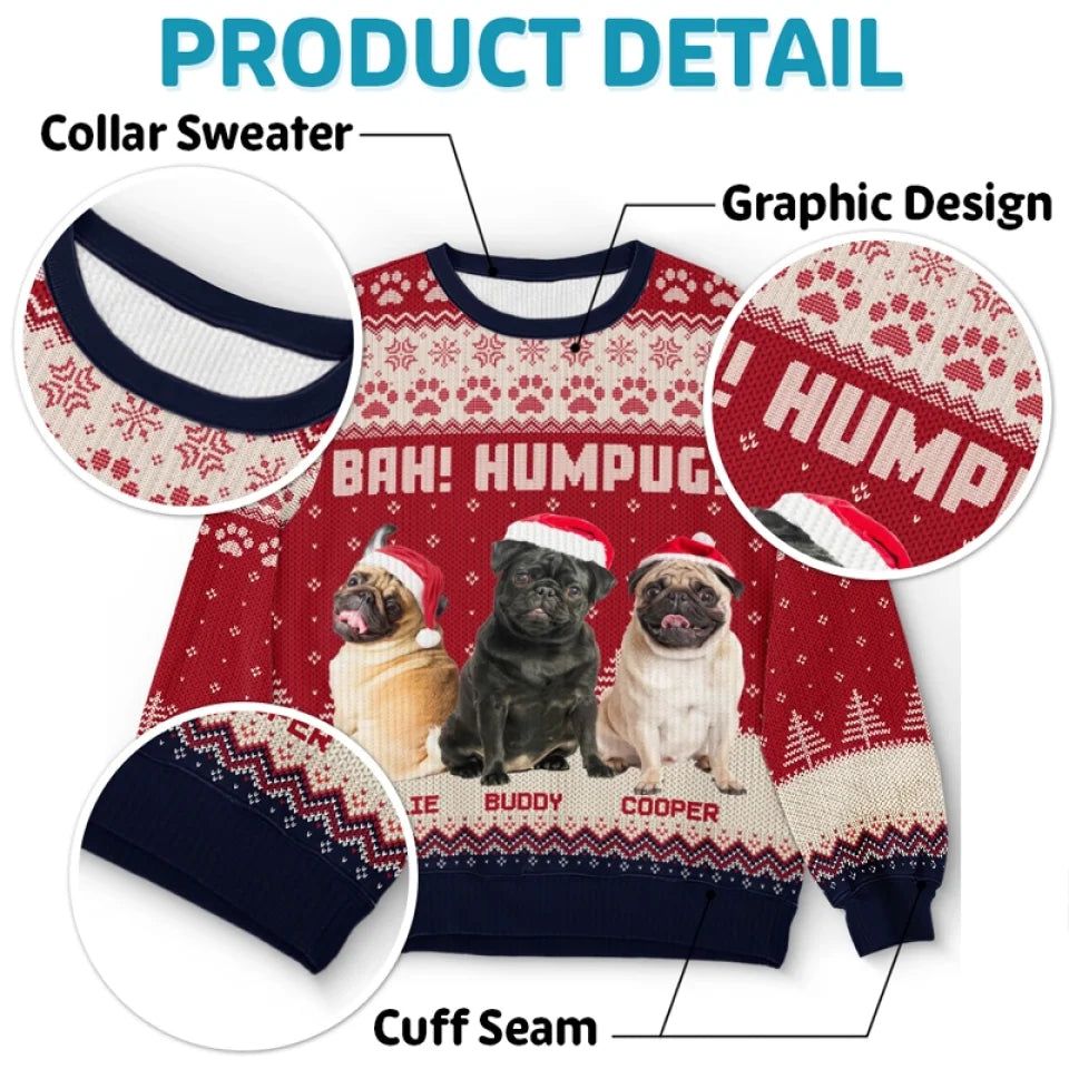 Custom Photo Happiness Is A Warm Puppy - Dog & Cat Personalized Custom Ugly Sweatshirt - Unisex Wool Jumper - Christmas Gift For Dog Lovers, Pug Lovers