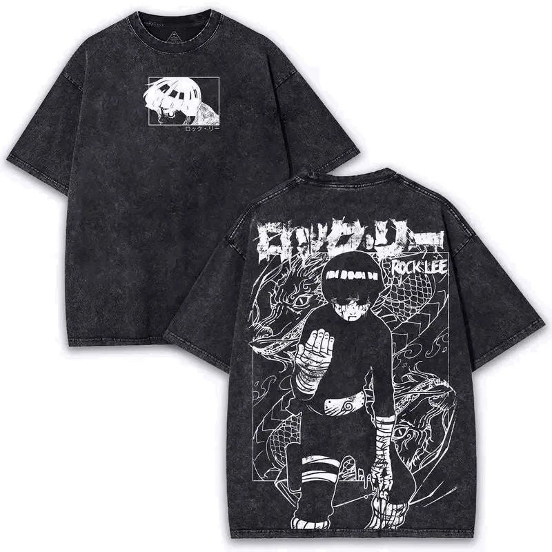 Rock Lee Graphic T-Shirt 2-Sided Vintage Cotton Anime Fan Tee