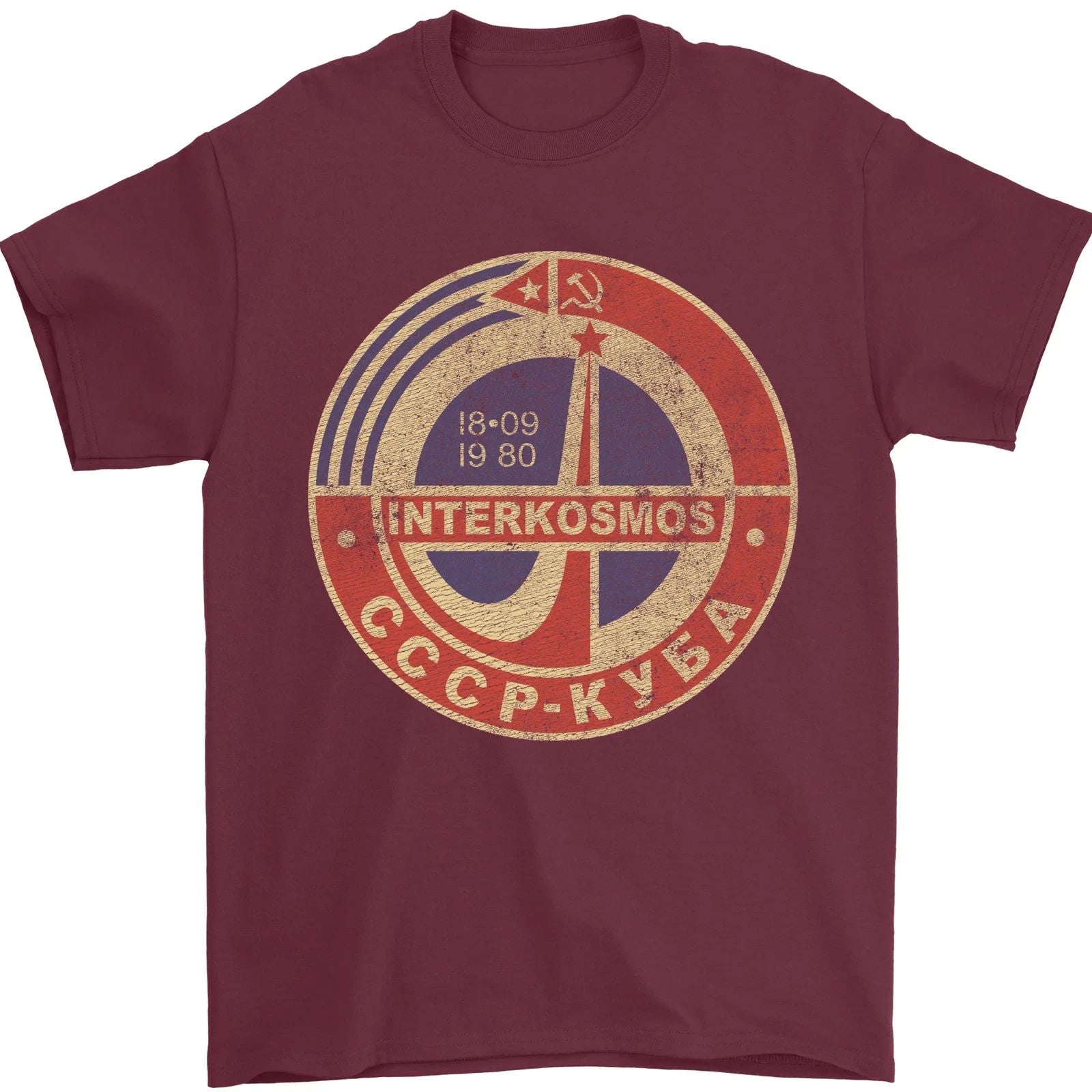 INTERKOSMOS Logo CCCP Soviet Space USSR Mens T-Shirt 100% Cotton