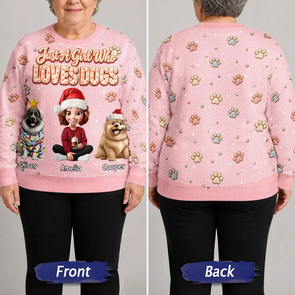 Christmas Gift For Dog Lovers - Personalized Faux Fluffy A Girl Who Loves Dog Unisex Ugly Sweater