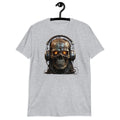 Cyborg Skull with Headset Graphic Print T-Shirt Futuristic Men's Tee