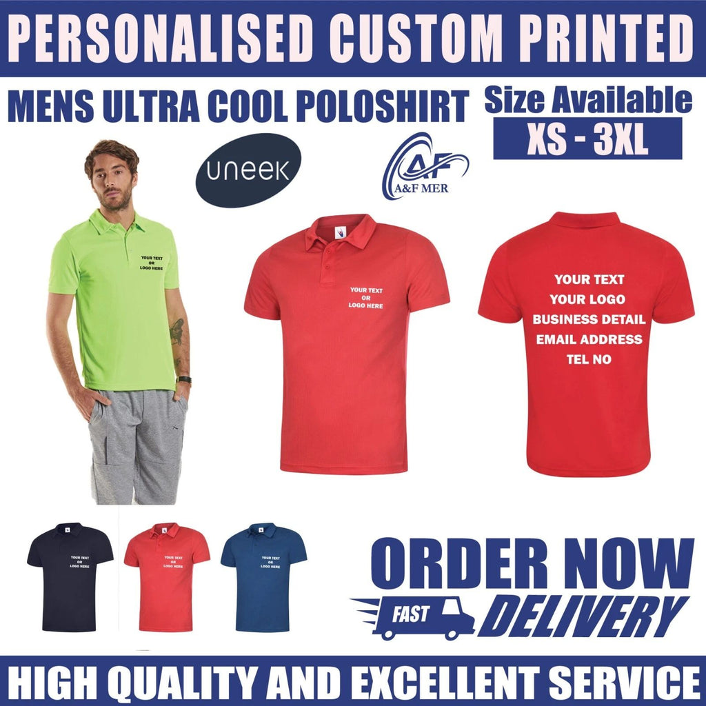 Personalised Custom Printed Men Ultra Cool Poloshirt Your Text Logo Unisex UC125
