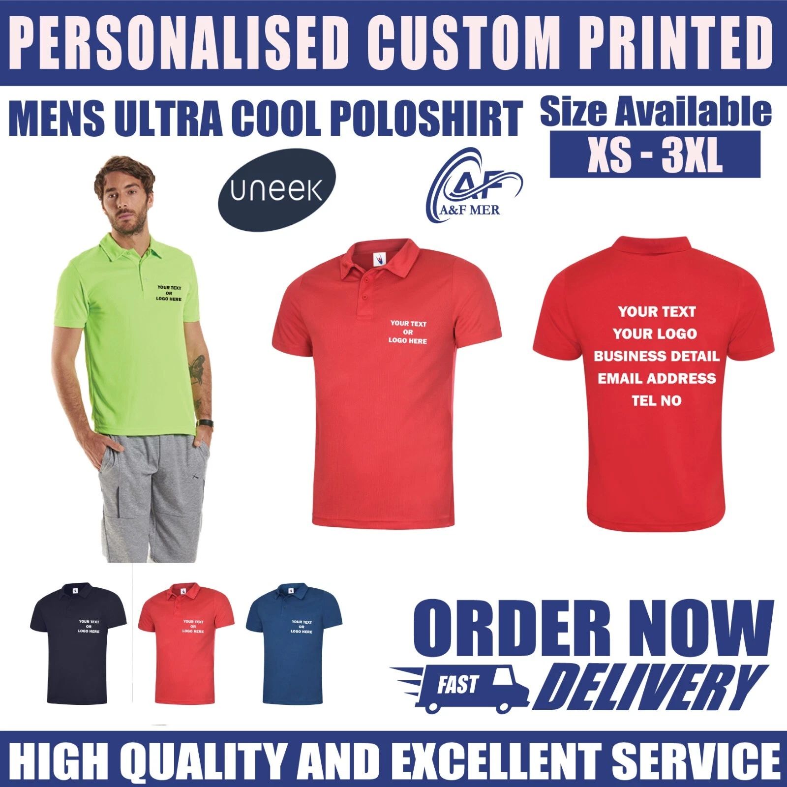 Personalised Custom Printed Men Ultra Cool Poloshirt Your Text Logo Unisex UC125