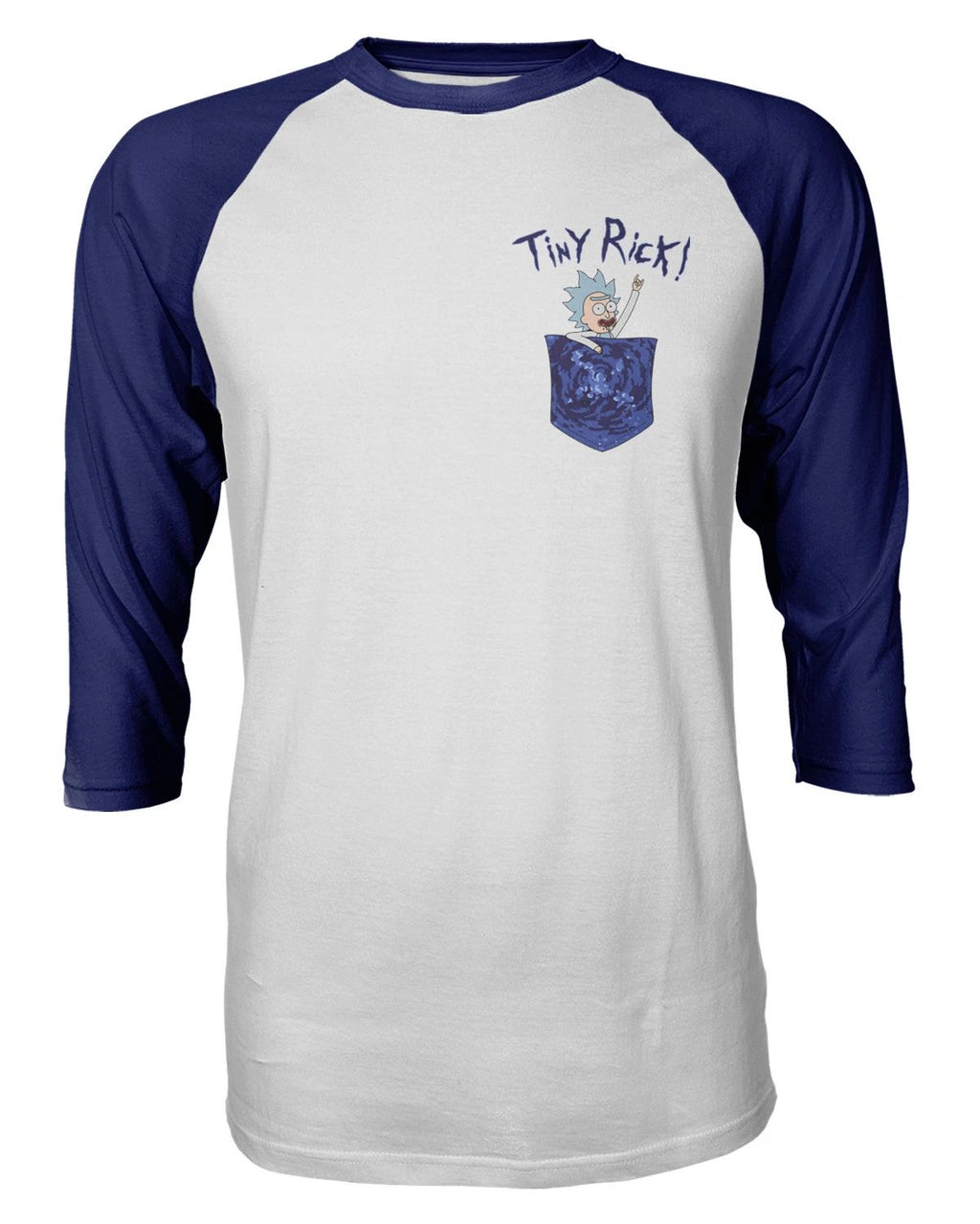 Rick & Morty "Tiny Rick!" Funny TV Mens Raglan Quarter Sleeve T-Shirt