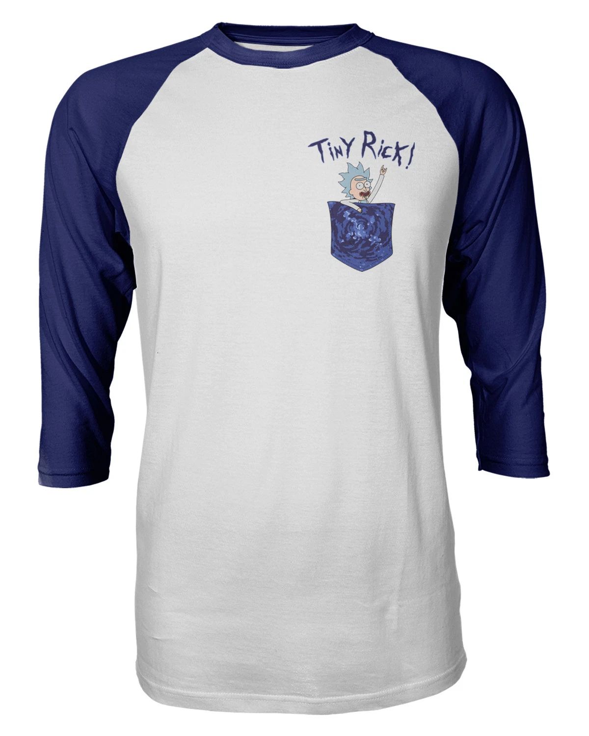 Rick & Morty "Tiny Rick!" Funny TV Mens Raglan Quarter Sleeve T-Shirt