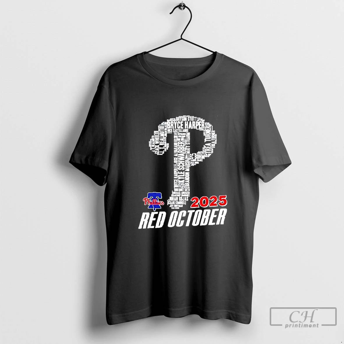 Classic Philadelphia Phillies 2025 Red October Player Names Logo Blackshirt T Shirts