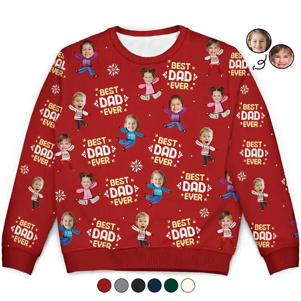 Custom Photo Best Dad Ever Funny Kids Christmas - Personalized Unisex Ugly Sweater