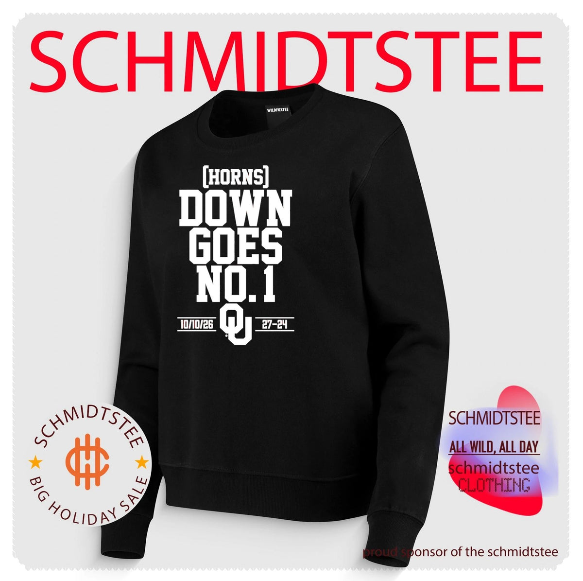 Oklahoma Sooners Horns Down Goes No. 1 27-24 score 2026 shirt