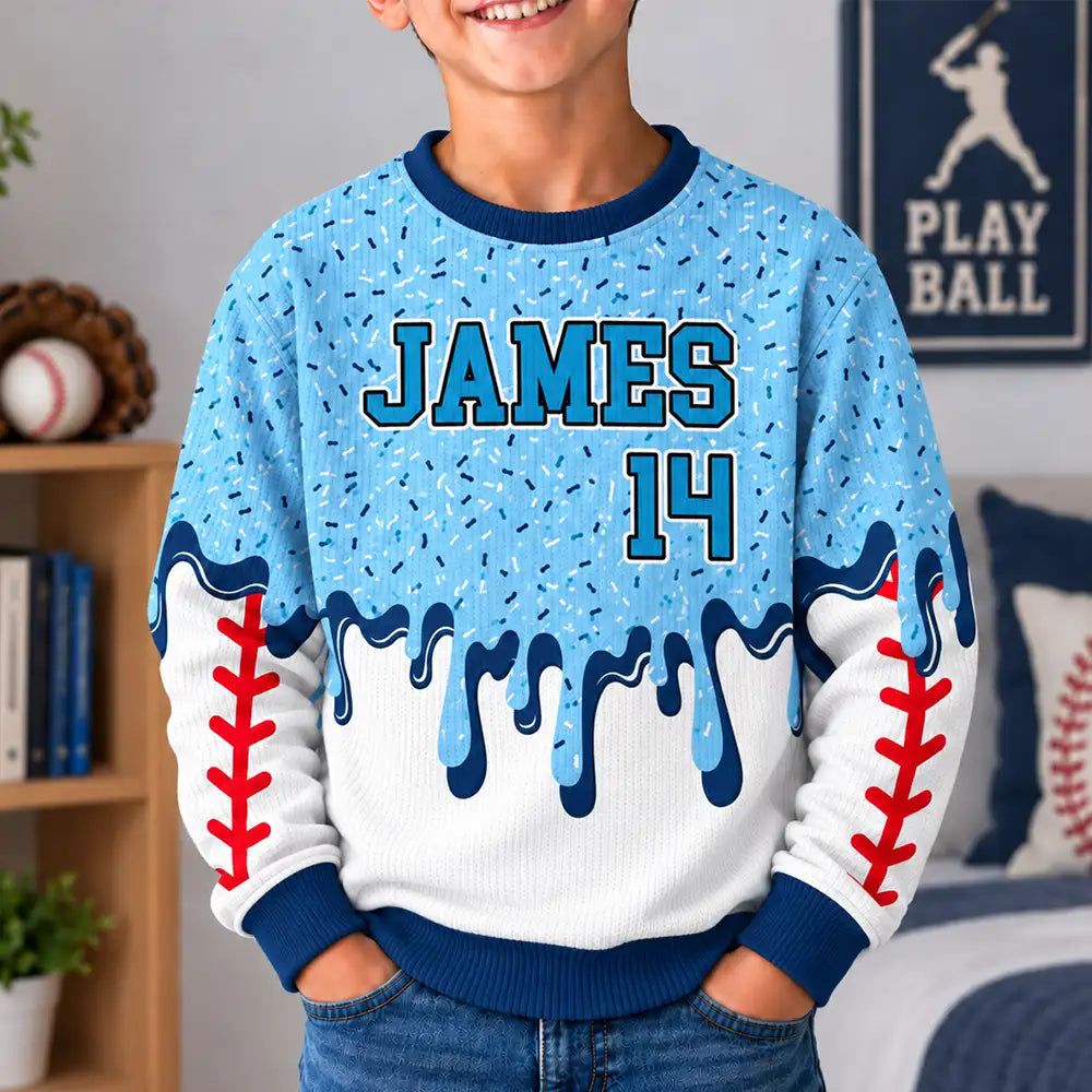 Custom Name Ice Cream Drip For Baseball Basketball Football Lovers - Personalized Unisex Ugly Sweater