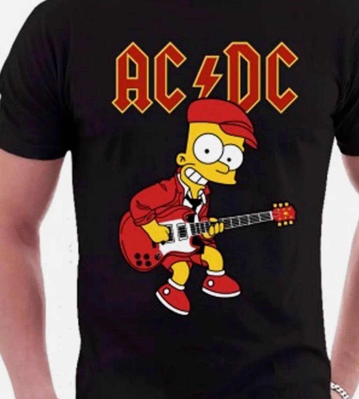 Bart Simpson AC DC band Black T-shirt short sleeve All sizes S-5Xl