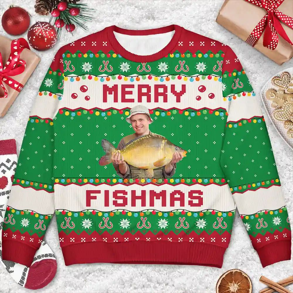 Custom Photo Merry Fishmas - Personalized Unisex Ugly Sweater