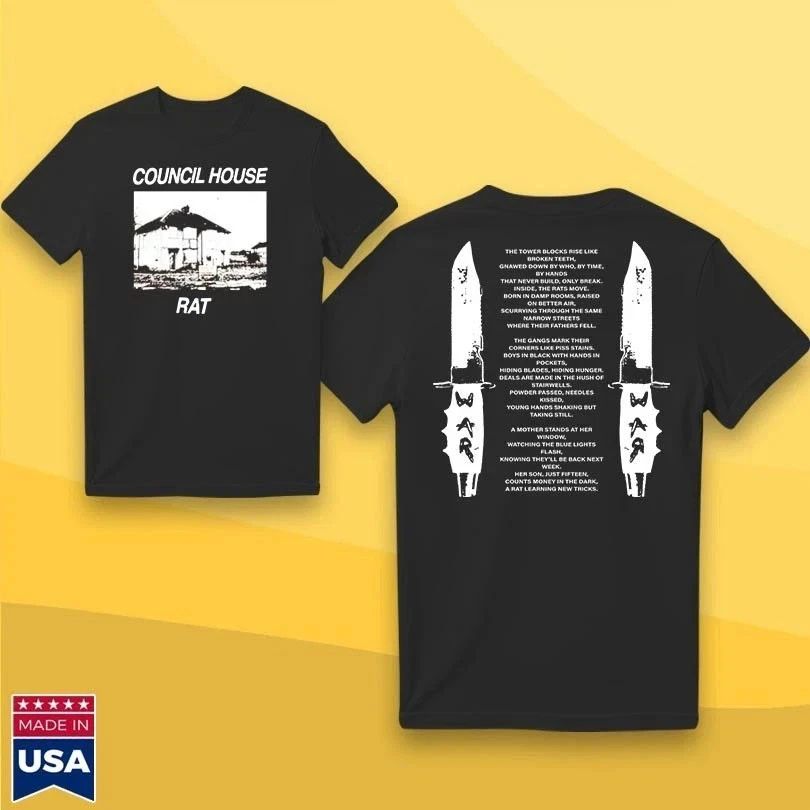 Esdeekid Council House Rat 2025 T-Shirt Double Sided Graphic Tee Streetwear