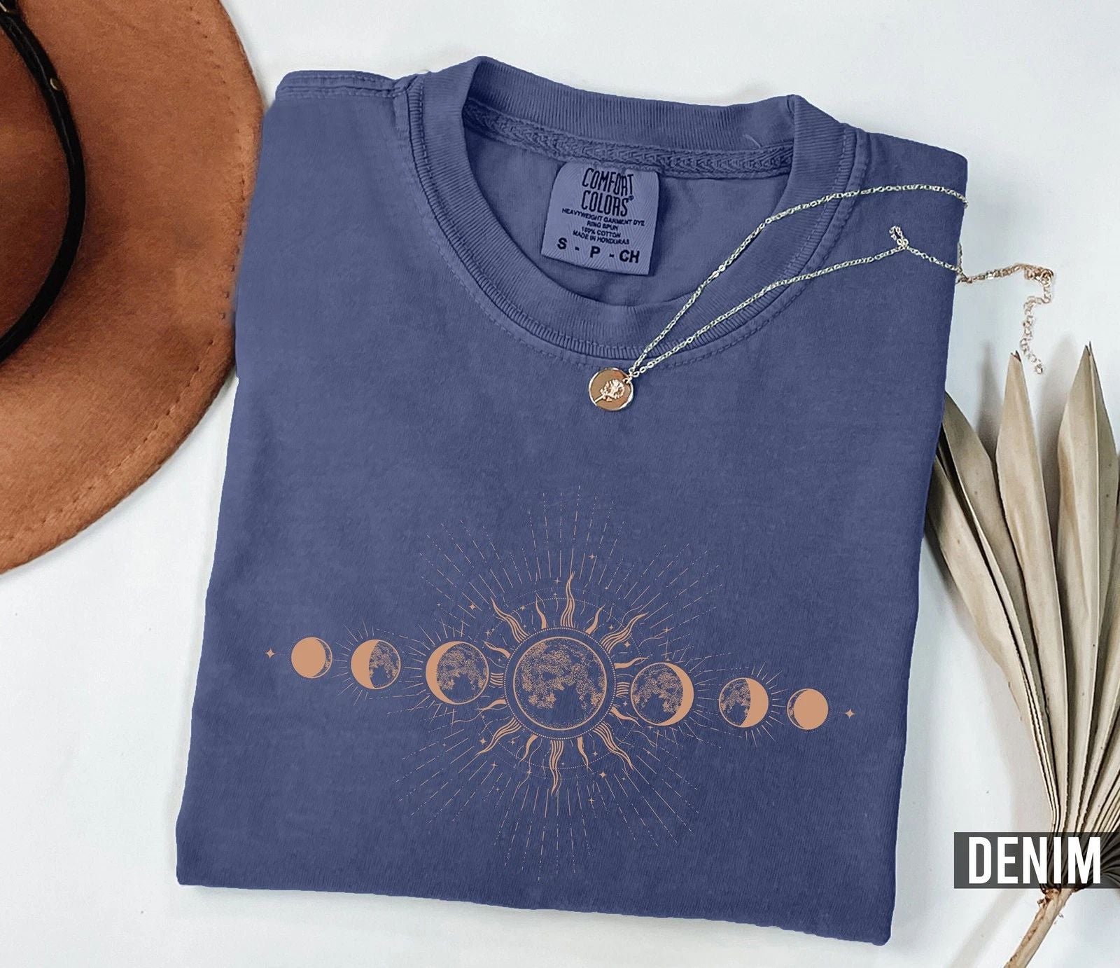 Celestial Comfort Colors Shirt  Boho Moon Phase Tee