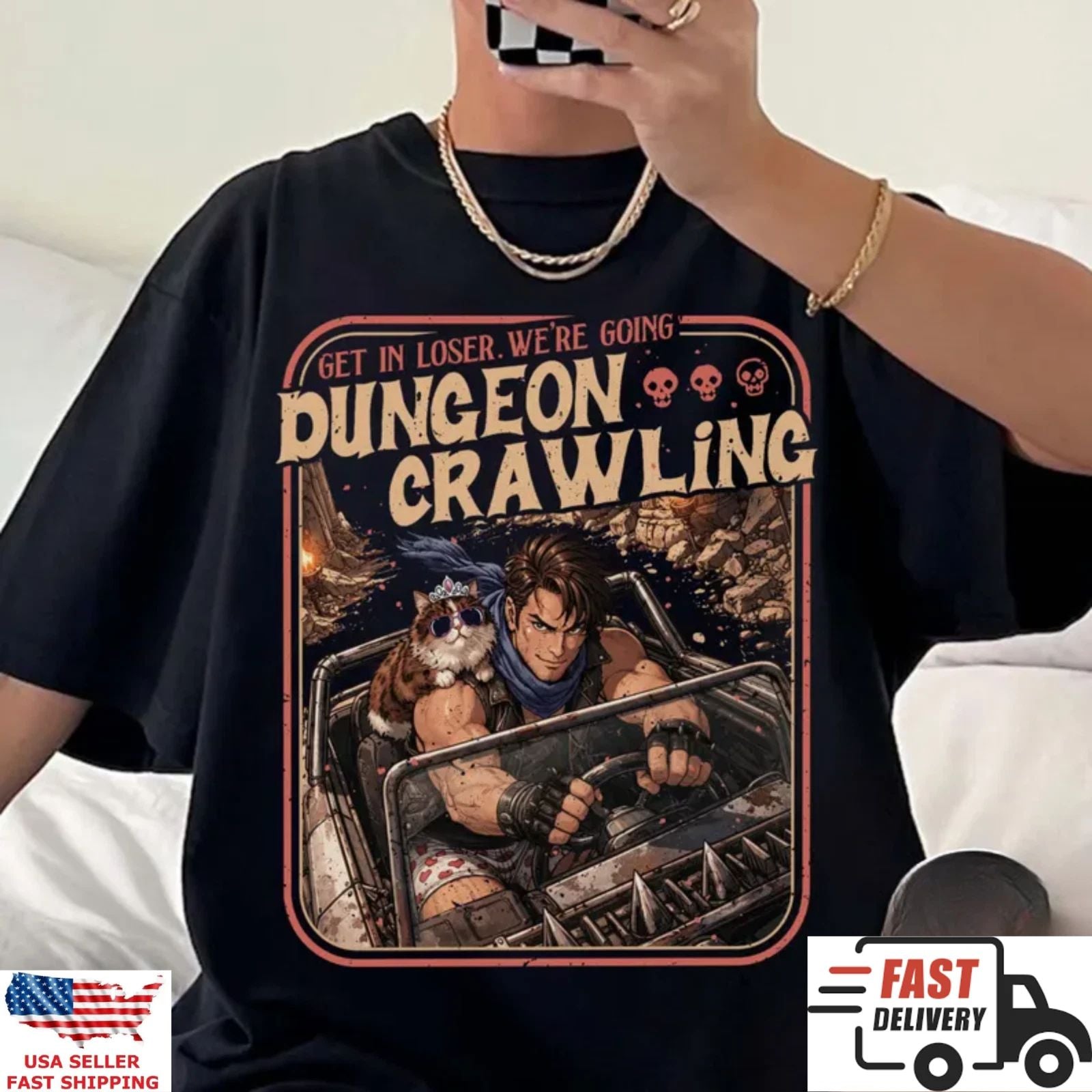 Funny RPG Dungeon Crawling Shirt Fantasy Gamer Tee Retro DnD Graphic Tee