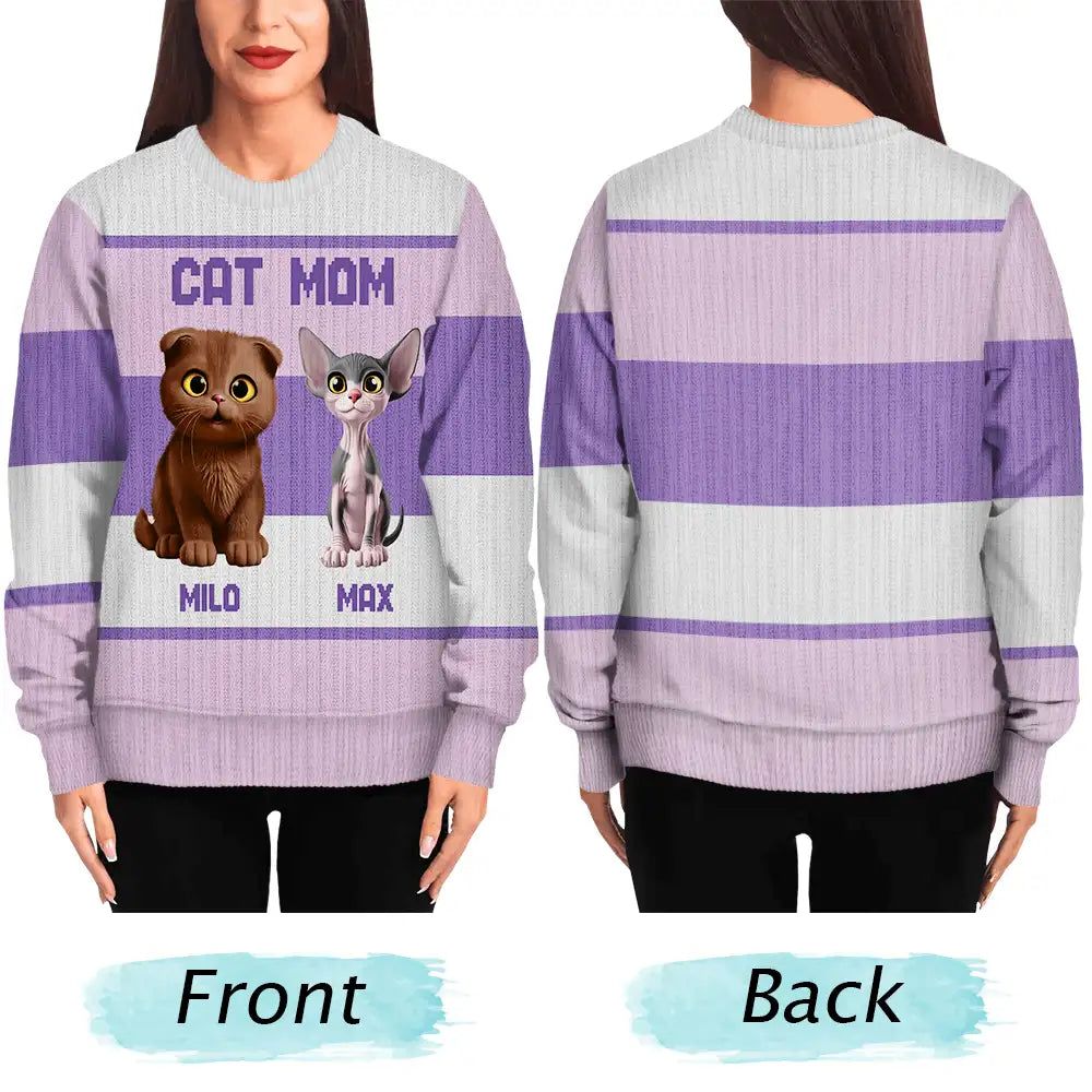 Best Cat Mom Ever Funny 3D Cute Cats - Personalized Unisex Ugly Sweater