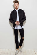 Men's Black Arm Detailed Scuba Stylish Bomber Jacket