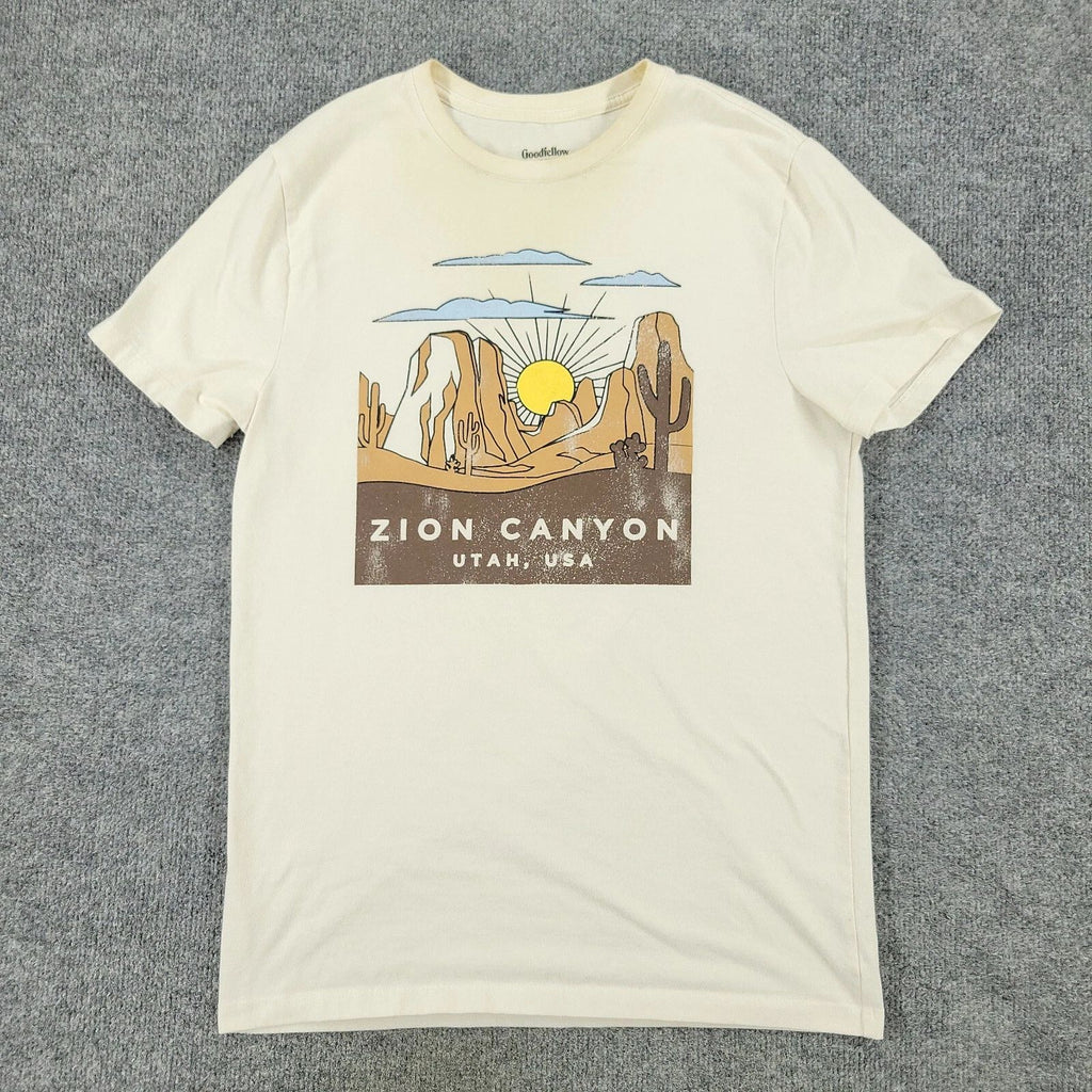 Zion Canyon Shirt Men's Small Beige Utah USA Outdoor Graphic Tee Short Sleeve