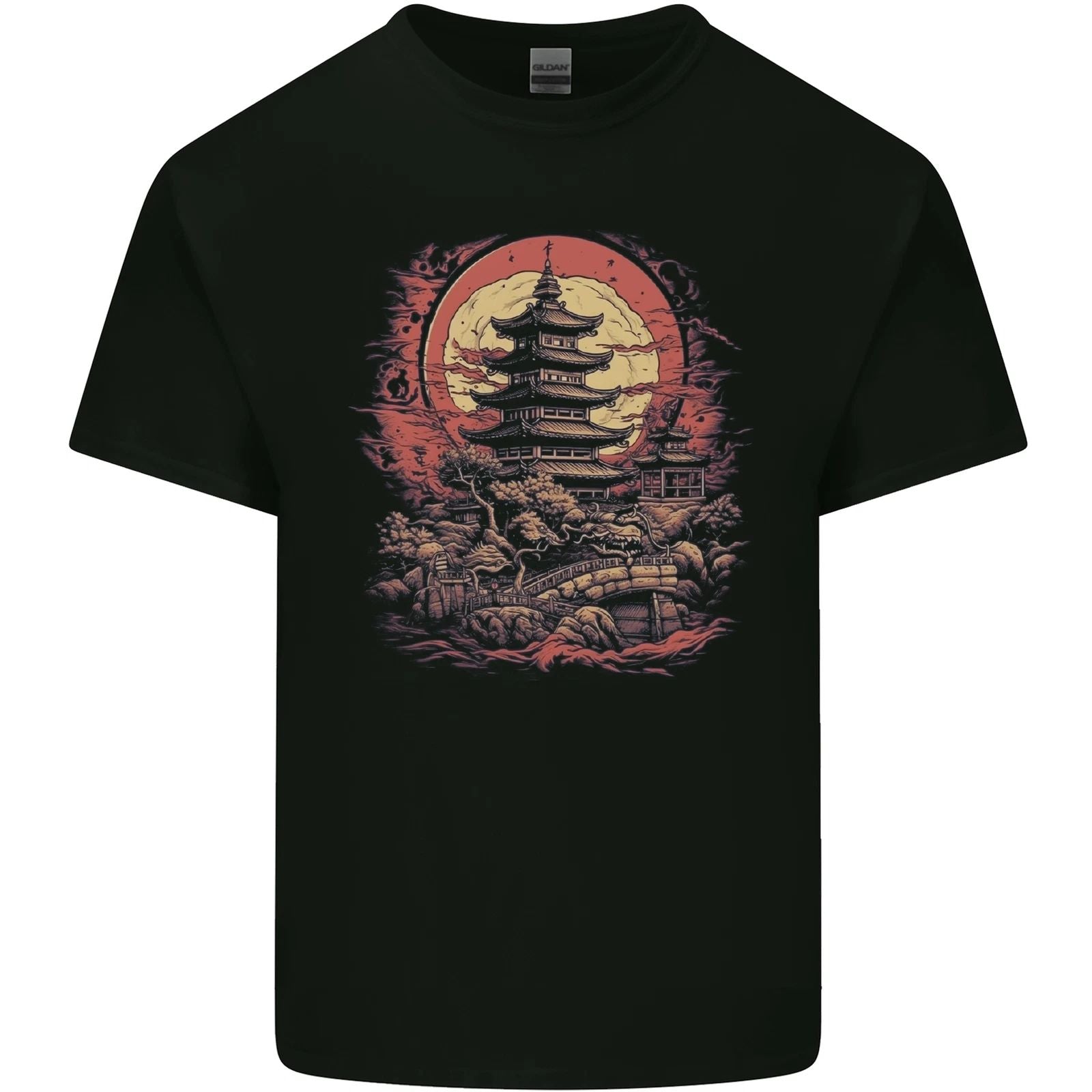 Fantasy Pagoda Sunset Mens Cotton T-Shirt Tee Top