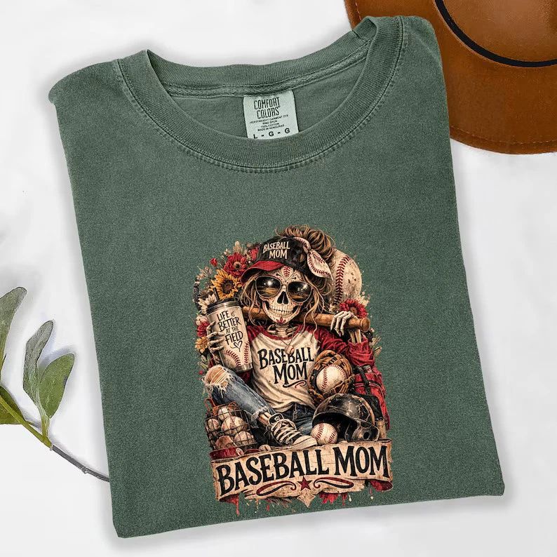 Skull Baseball Mom Comfort T-Shirt Cute Skeleton Game Day