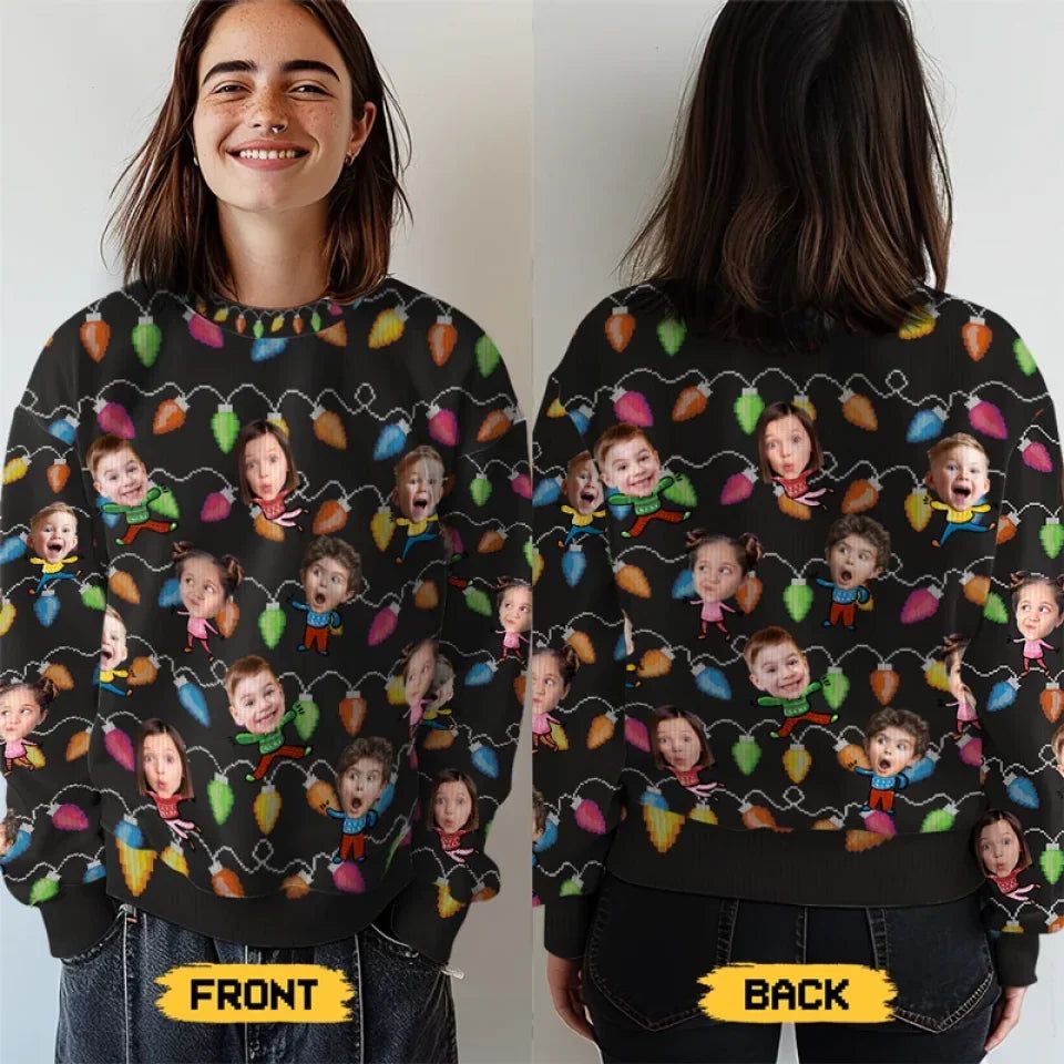 Custom Photo Celebrate The Season With Laughter And Love - Family Personalized Custom Ugly Sweatshirt - Unisex Wool Jumper - Christmas Gift For Family