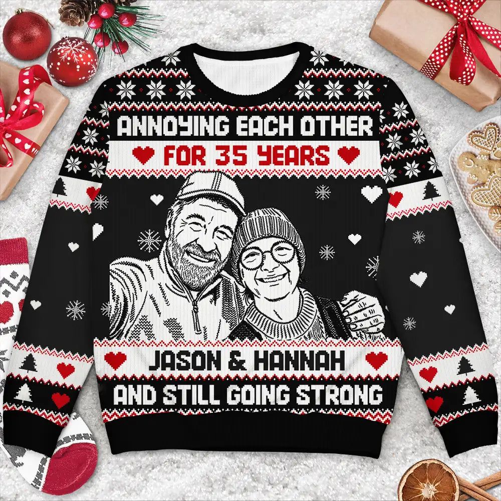 Christmas Gift For Couples - Personalized Custom Photo Annoying Each Other For Many Years Unisex Ugly Sweater