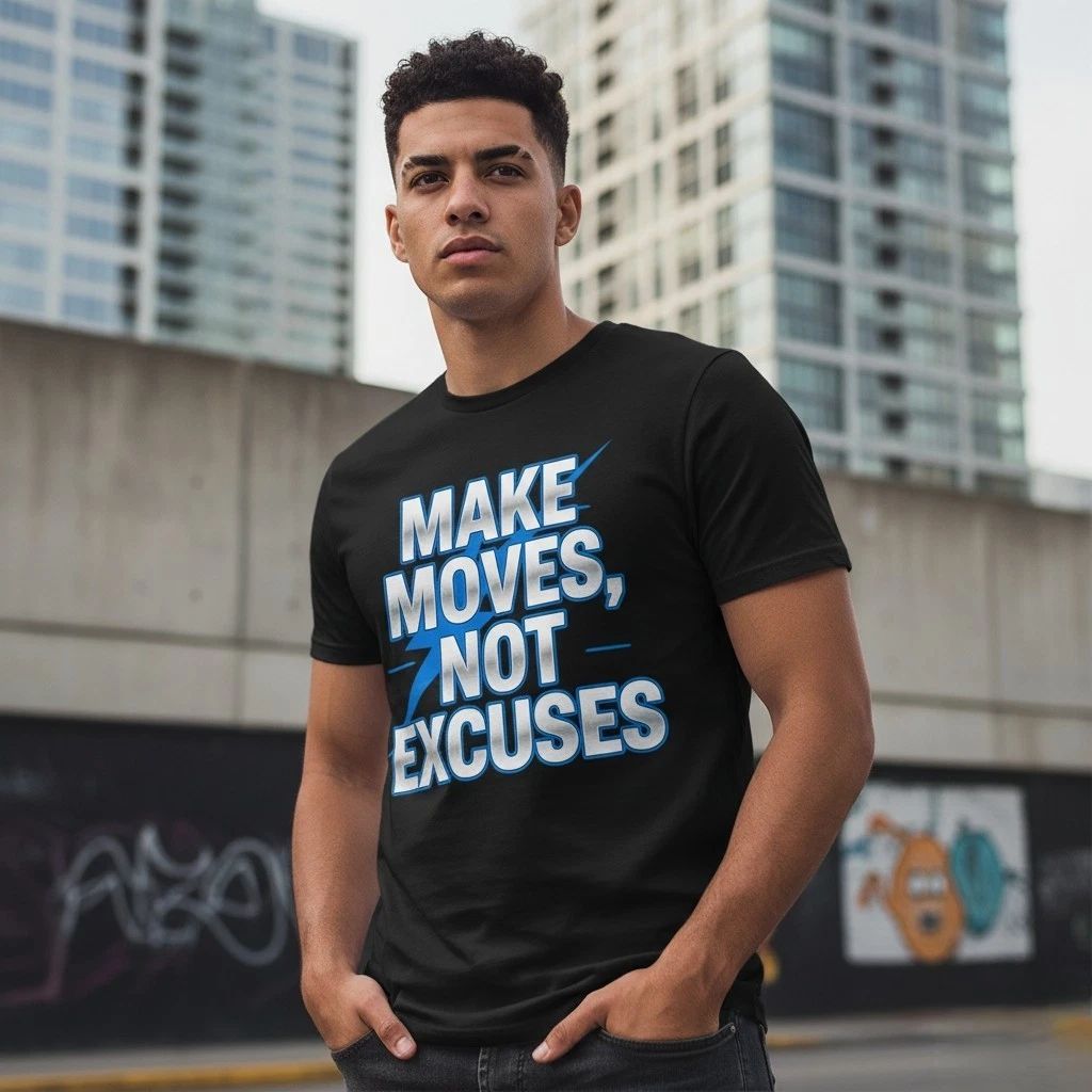 Motivational T-Shirt Men's "Make Moves Not Excuses" Graphic Tee Casual Lifestyle