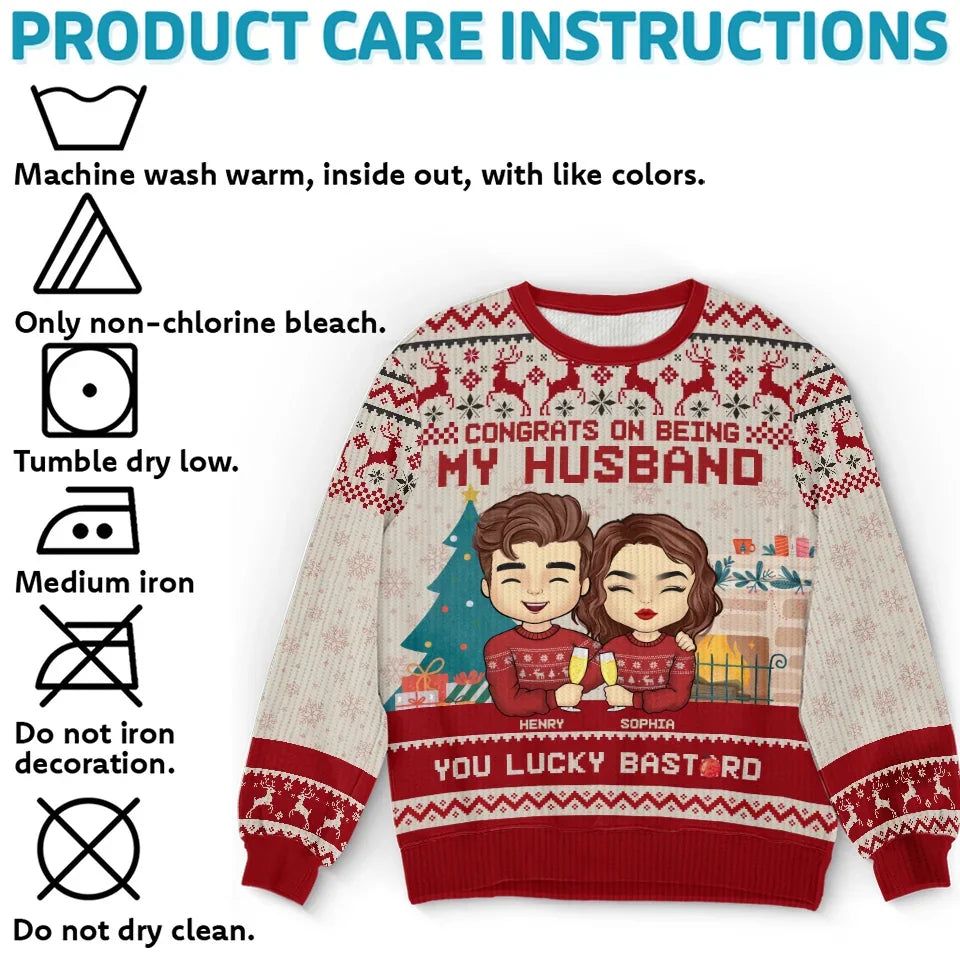 Cheers To Having You As My Husband - Couple Personalized Custom Ugly Sweatshirt - Unisex Wool Jumper - Christmas Gift For Husband, Wife, Couple