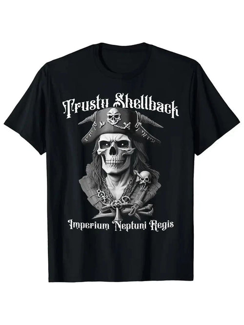 180g 100% Cotton Crew Neck T-Shirt with Pirate Skull Design, Single-Sided Print