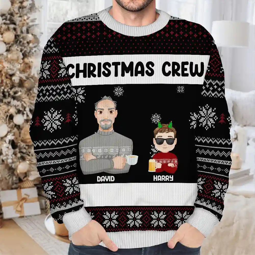 Christmas Crew Flat Art Family - Personalized Unisex Ugly Sweater