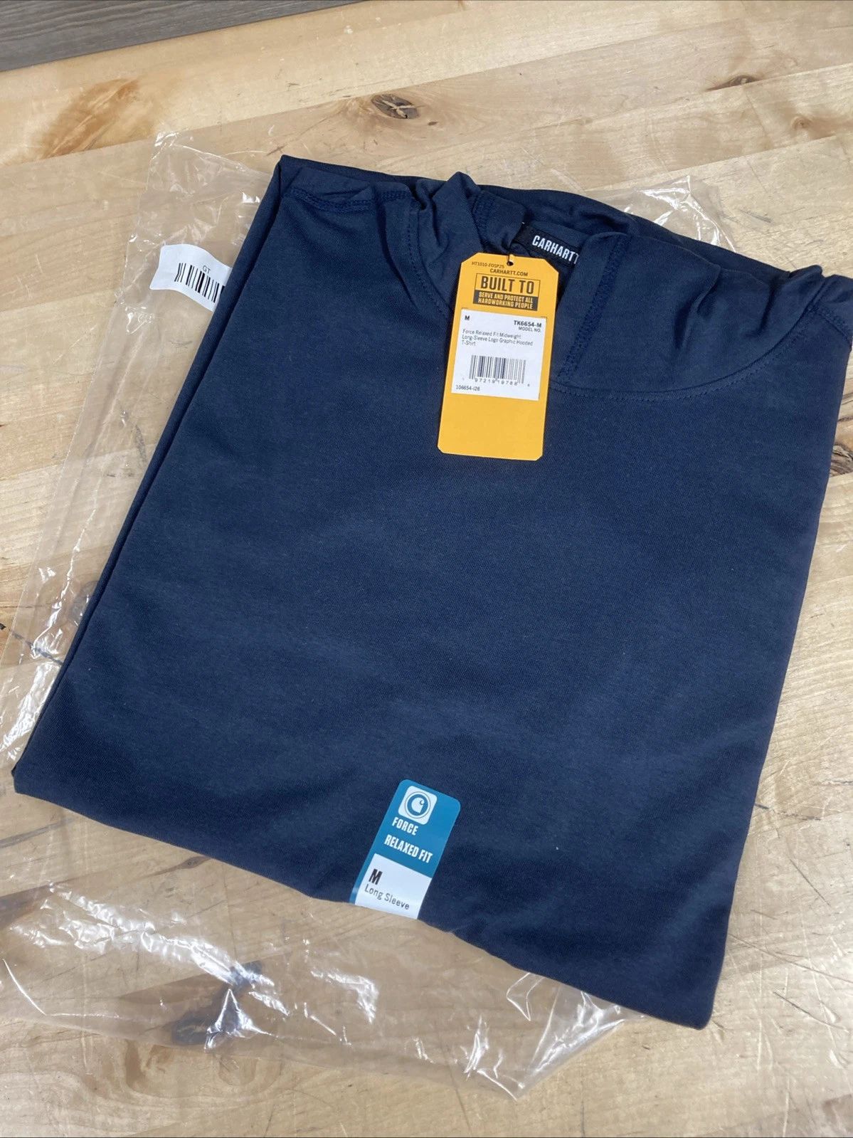 Carhartt Men’s Force Relaxed Fit Long Sleeve Logo Hooded Shirt Size M Navy New