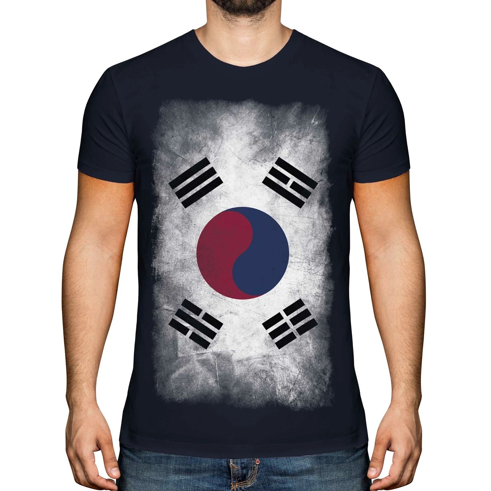 SOUTH KOREA FADED FLAG MENS T-SHIRT TOP HANGUK KOREAN NAM-JOS?N SHIRT FOOTBALL